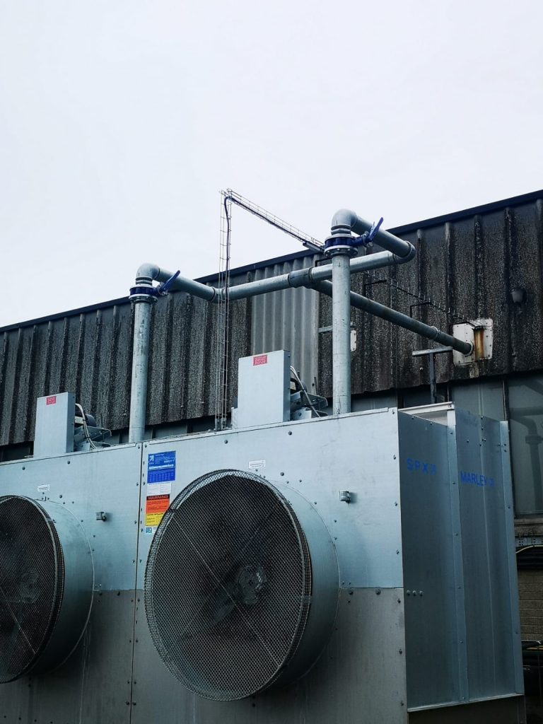 Pipework installation for 2 Water Cooling Towers linked together
