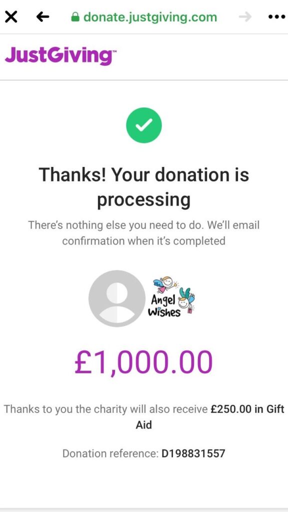 Christmas charity donation to Angel Wishes
