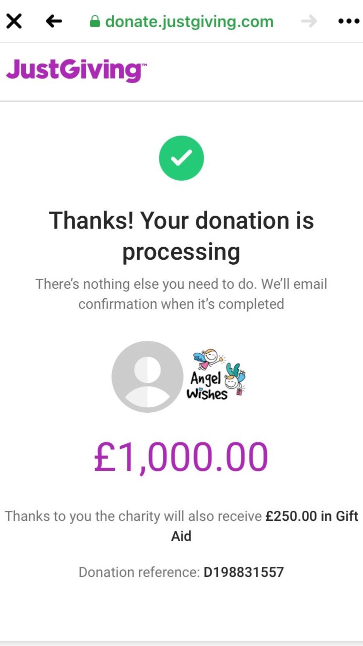 Christmas charity donation to Angel Wishes
