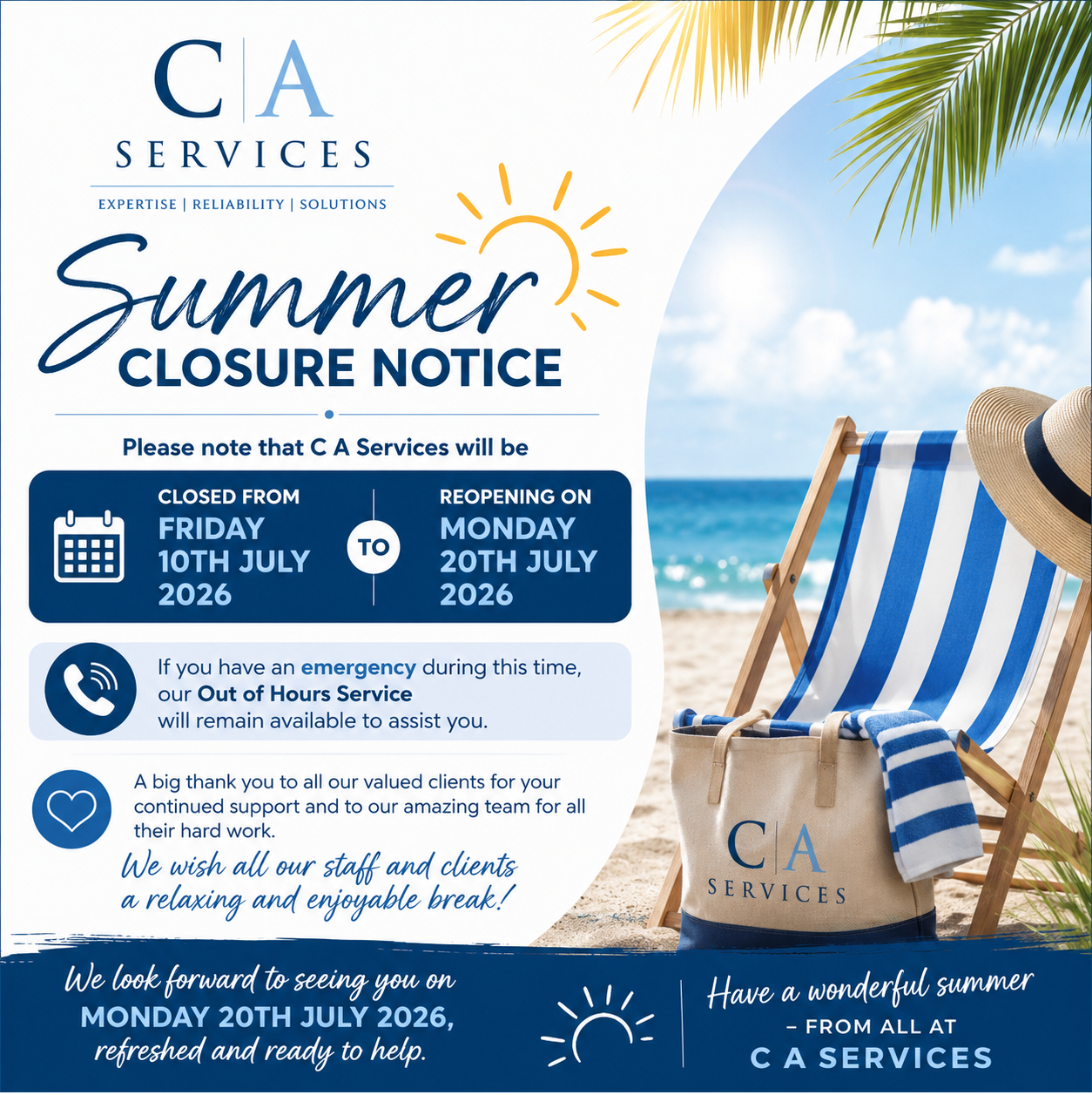☀️ Summer Closure Notice ☀️